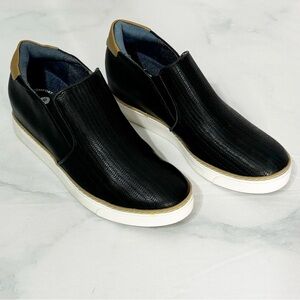 🥈 540 Dr. Scholl's Time Off Wedge Women's 6 M Black Wedge Slip On Sneakers Weave